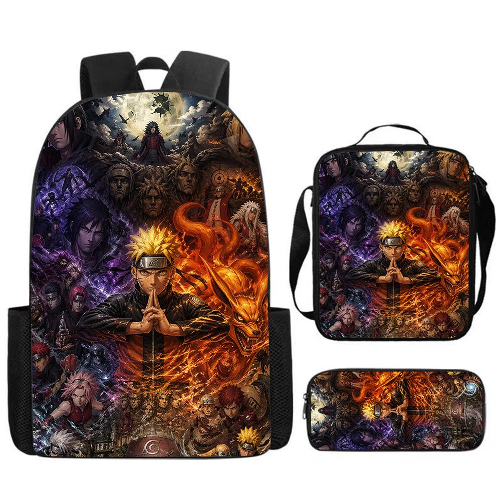 3Pcs Set NARUTO Kids School Backpack With Lunch Bag&Pencil Case,Lightweight&Durable,Cartoon School Bags For Ages 6-10 Boys&Girls