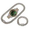 Bling Fully Iced Out Quartz Watch Necklace Bracelet Set Silver Gold Plated 13mm Chain Diamond Pointer Dial Men's