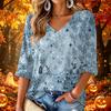 Women's V-Neck Floral Print Three-Quarter Sleeve Casual Top