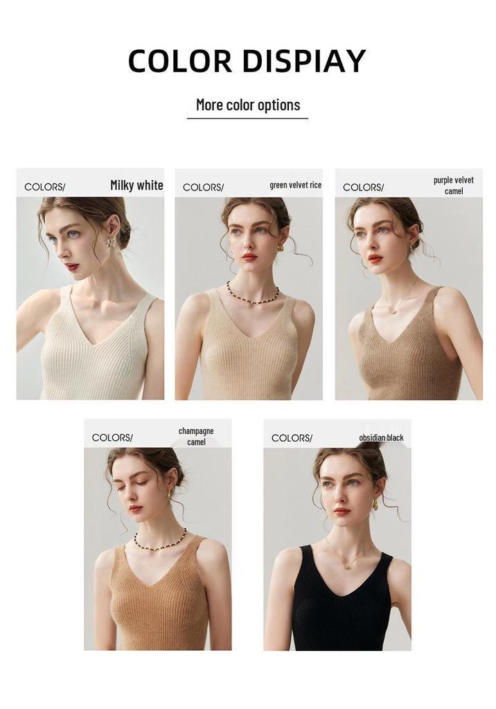 Lekasha 100% Pure Cashmere V-Neck Slim-Fit Ribbed Camisole Base Layer