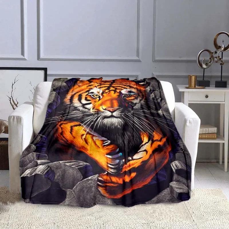 3D Print Tiger Wild Animal Pattern Flannel Blanket Bed Cover for Sofa Soft Adult Warm Throw Blanket Travel Throw Blanket