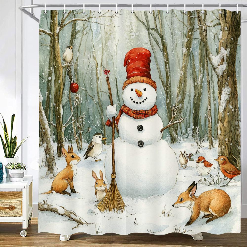 3d Shower Curtain Merry Christmas Printed Polyester Bathroom Curtain Cartoon snowman Bath Screen Home Decoration Curtain