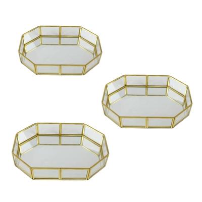 Glass Jewelry And Cosmetic Storage Tray Gold Bathroom Vanity Organizer With Safe Rounded Edges For Home Decoration