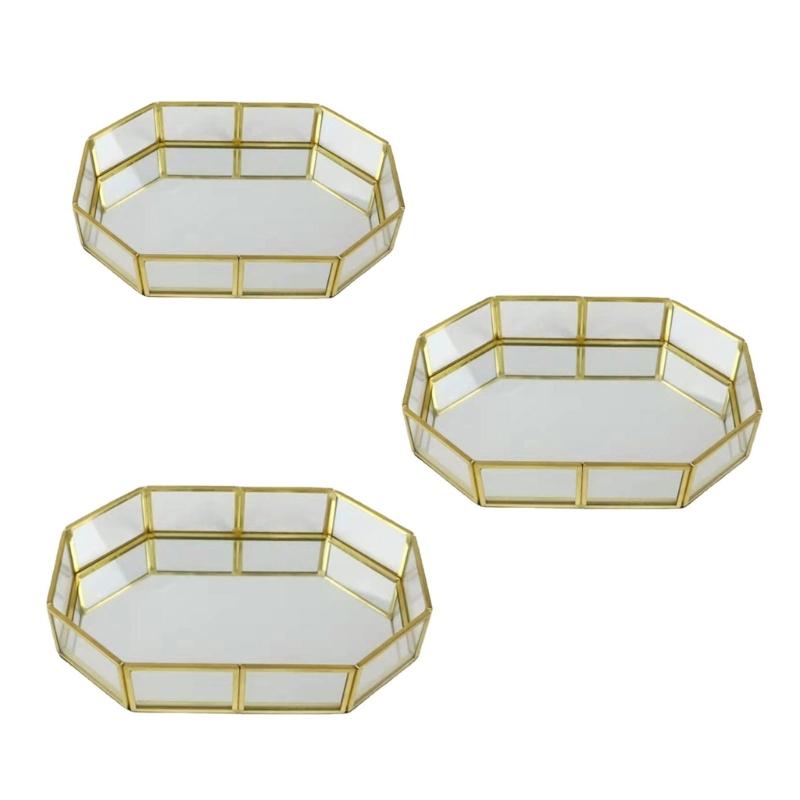 Vassoio in Vetro per Gioielli e Cosmetici Organizer Dorato per Mobiletto del Bagno Con Bordi Arrotondati Sicuri Per la Decorazione della Casa