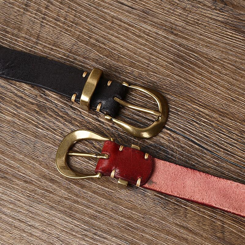 Genuine Leather Belt Women's Fashion Versatile Personality Pleated Retro First Layer Cowhide Jeans Belt Women's