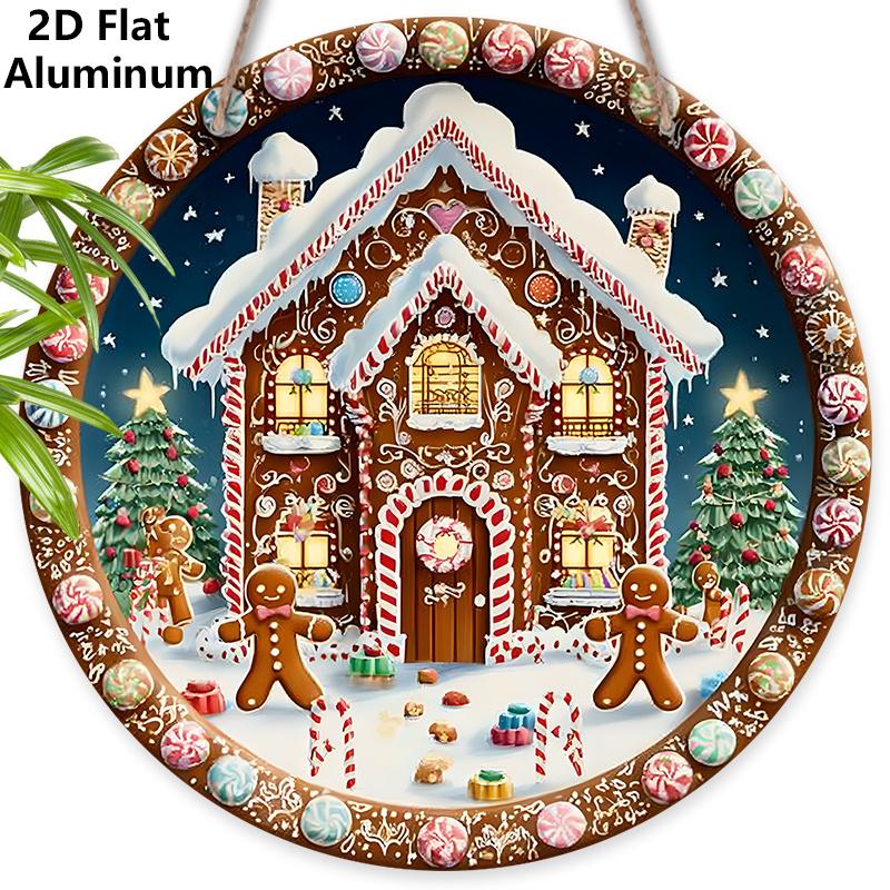 

2D Flat Aluminium Christmas Sign - Navidad Figurine Ornaments with Gingerbread Man Pattern - Ideal for Bathroom, Wall Decor - Ideal Christmas Gift 7.87×7.87inch