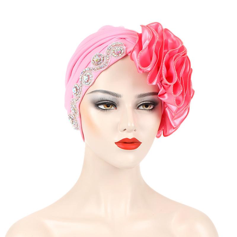 

African Female Head Wraps Bonnet Nigeria Party Headgear Satin Ruffled Pleated Turban Cap Headtie розовый