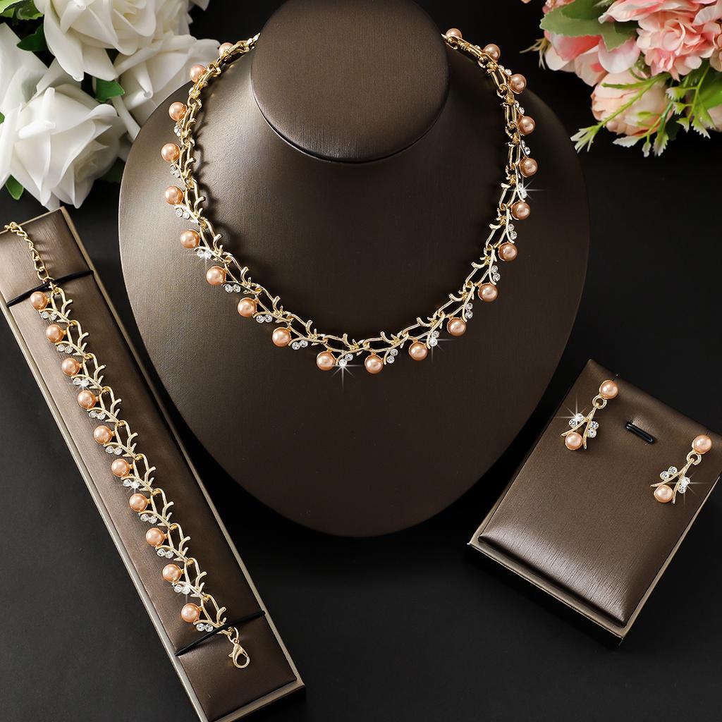 4pcs women's Zircon set with Zircon rhinestone necklace, earrings, bracelets, bride's wedding accessories