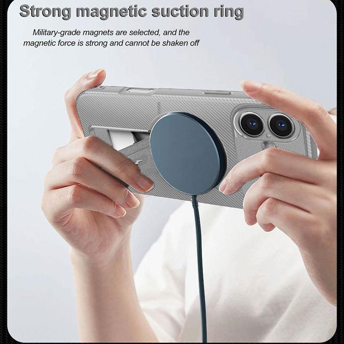 Protective Case - BOOLING - for iPhone 17 - Silicone with Magnetic Circle and Stand - Grey