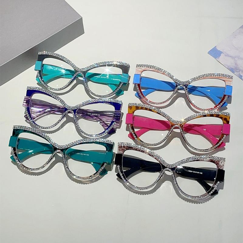 Multi Color Decor Frame Chic Crystal Design Ladies Glasses Non-prescription Striped Po Trends Eyewear for Women's