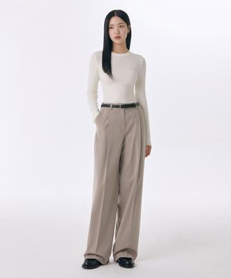 MUSINSA STANDARD WOMAN Women'S Heavyweight Brushed Deep Tuck Wide Slacks [Light Beige]