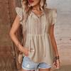 Solid Summer Shirt Women Ruffled V Neck Blouse Tops