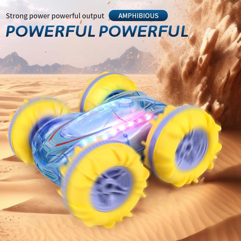 Non-Toxic Rc Car Amphibious Remote Control Vehicle Gesture Sensing Rolling 2.4G Light Double Sided Stunt Waterproof Christmas Toys For Kid