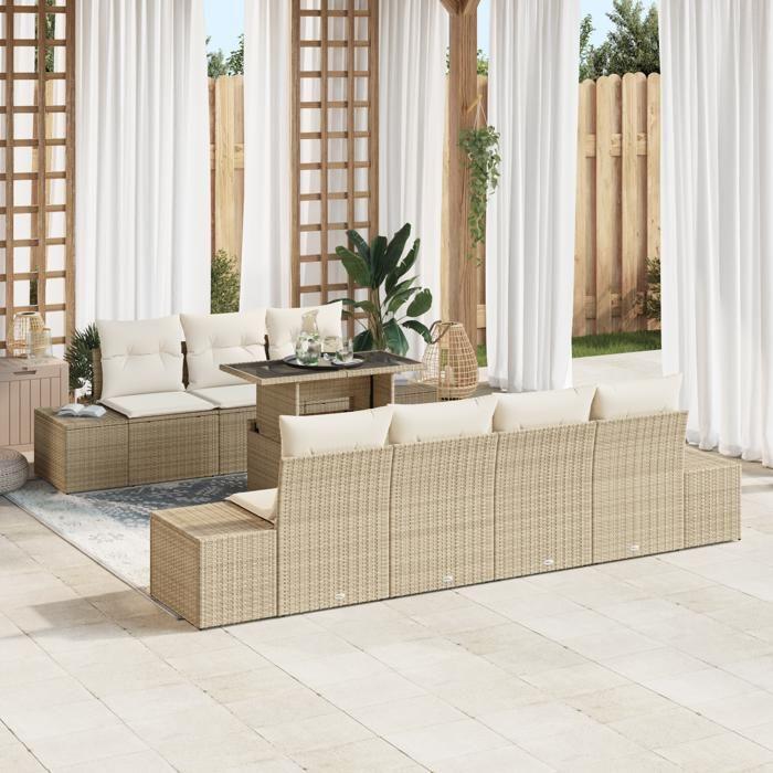 VidaXL Set de canapé de jardin 8 pièces avec coussins beige en poly rattan 3357864