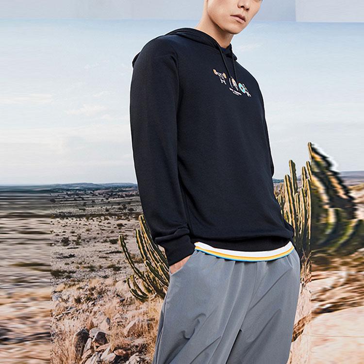 Anta Fun Print Loose Hoodie Sport Pullover Men Tops Black 952117713-5