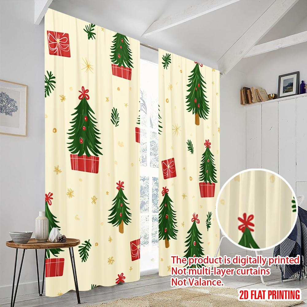 Set Of 2 Plane Printing Curtain Popular Christmas Tree Gift Star Durable Polyester Fabric Without Rod Decorations Outdoor