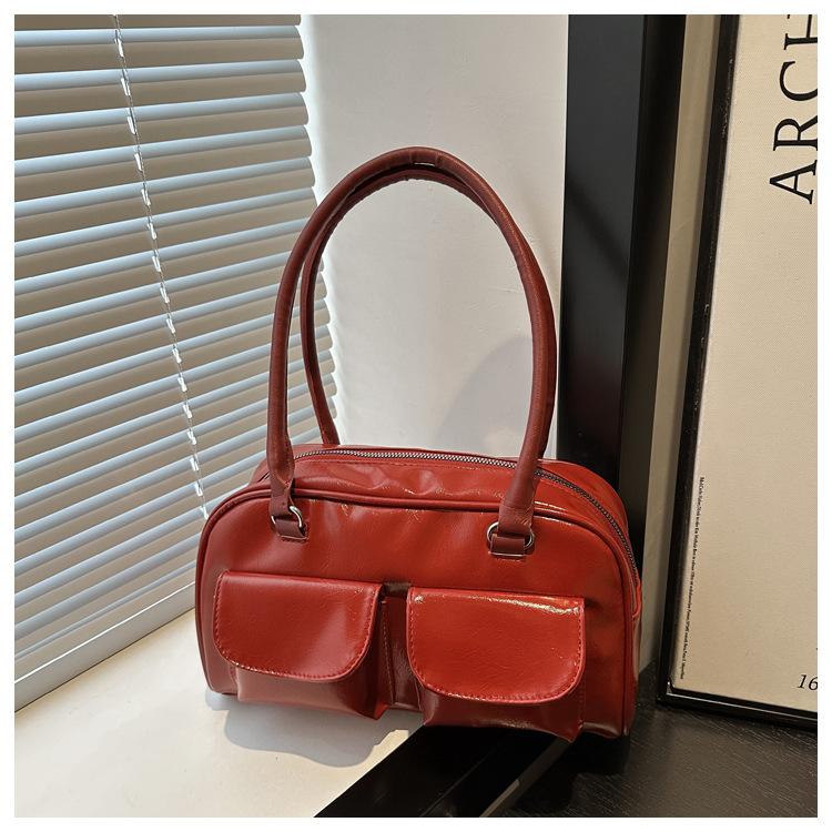 Commuter handbag niche design double pocket foreign style bright shoulder bag красный
