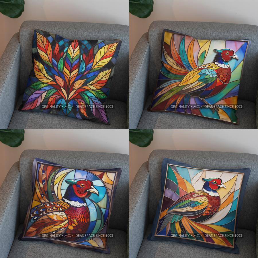 Panika Chen Unisex 2D Colorful Stained Glass Leaf Pattern Pillow Cover Pattern Cushion Cover Suitable For Sofa Bedroom Car Pillow Cover