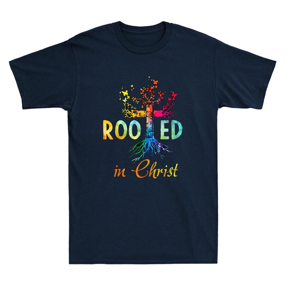 Rooted in Christ Jesus God Believer Christians Rainbow Art Vintage Men s T-Shirt M