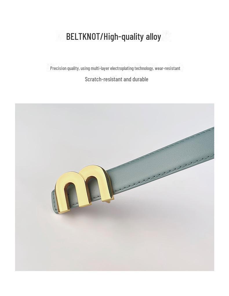 M Letter Genuine Leather Women's Belt - Versatile for Casual Pants, Skirts, and Jeans