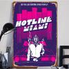 Hotline Miami Game Poster Metal Wall Art Decor with Classic Character and City Skyline Design for Game Room Home Decoration