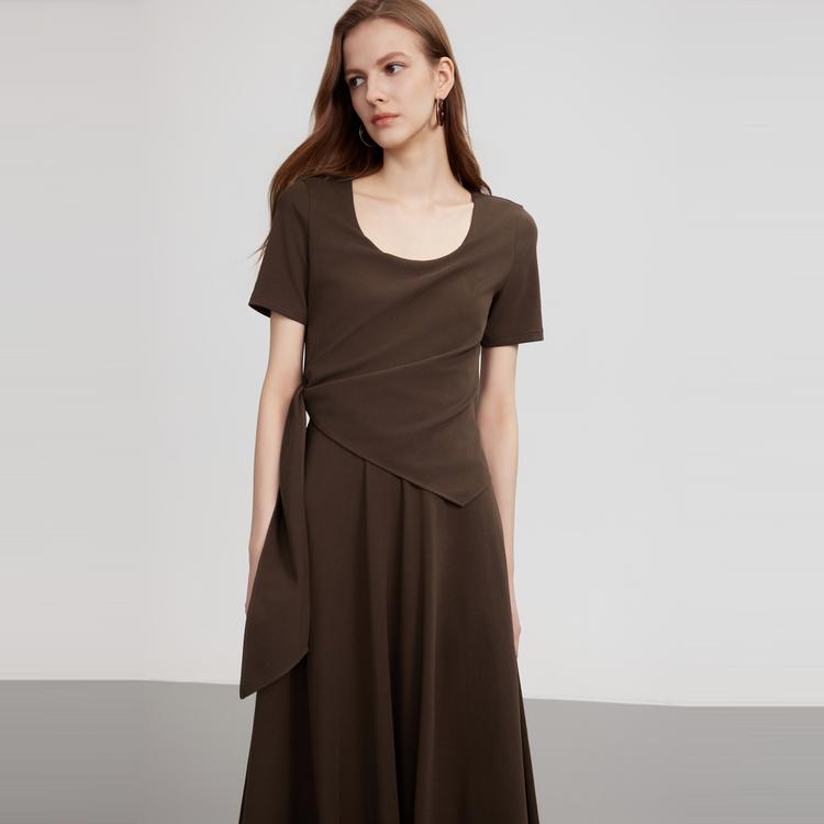 ELLE French Minimalist Irregular Design Vintage Short Sleeve Dress Women Dress EL51981