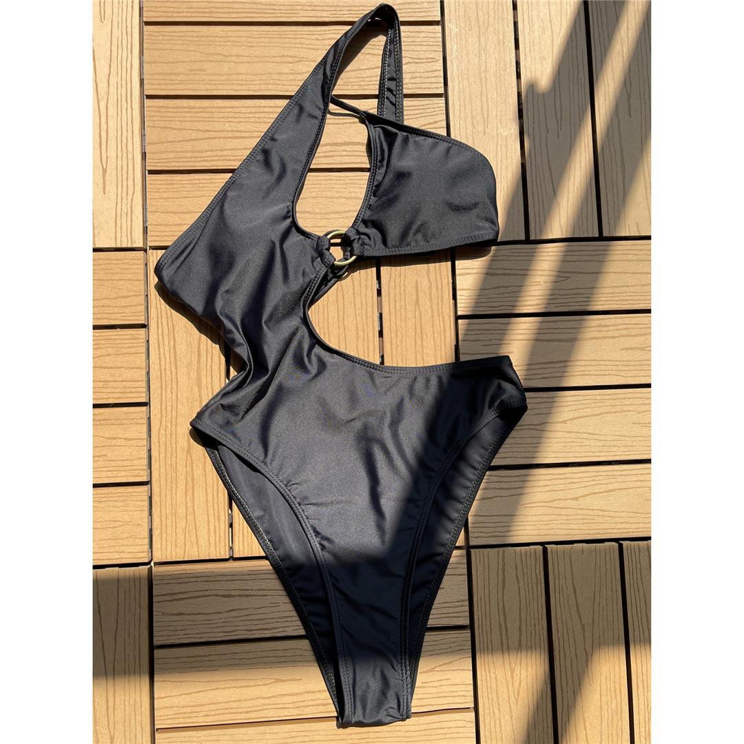 

Асимметричный вырез на одно плечо, женский купальник, цельный купальник, женский монокини с высоким вырезом, купальный костюм, купальный костюм для леди L чёрный