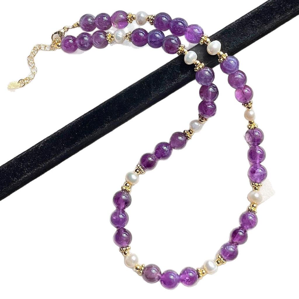 8Mm Autumn And Winter Natural Freshwater Pearl Amethyst Sweater Chain Necklace Collarbone Chain
