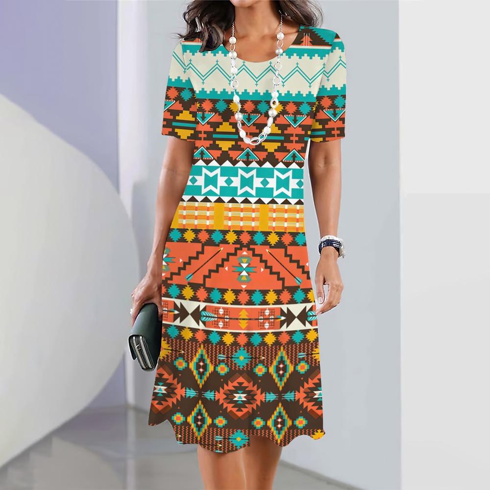 New Women's Dress Printed Summer Elegant Dress Femle Short Sleeved Dress Fashionable Oversized Clothing