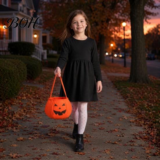 Halloween Gift Bag Pumpkin Candy for Kids, Small Trick or Treat Bucket, Reusable Soft Face Basket with Handle Party Decoration
