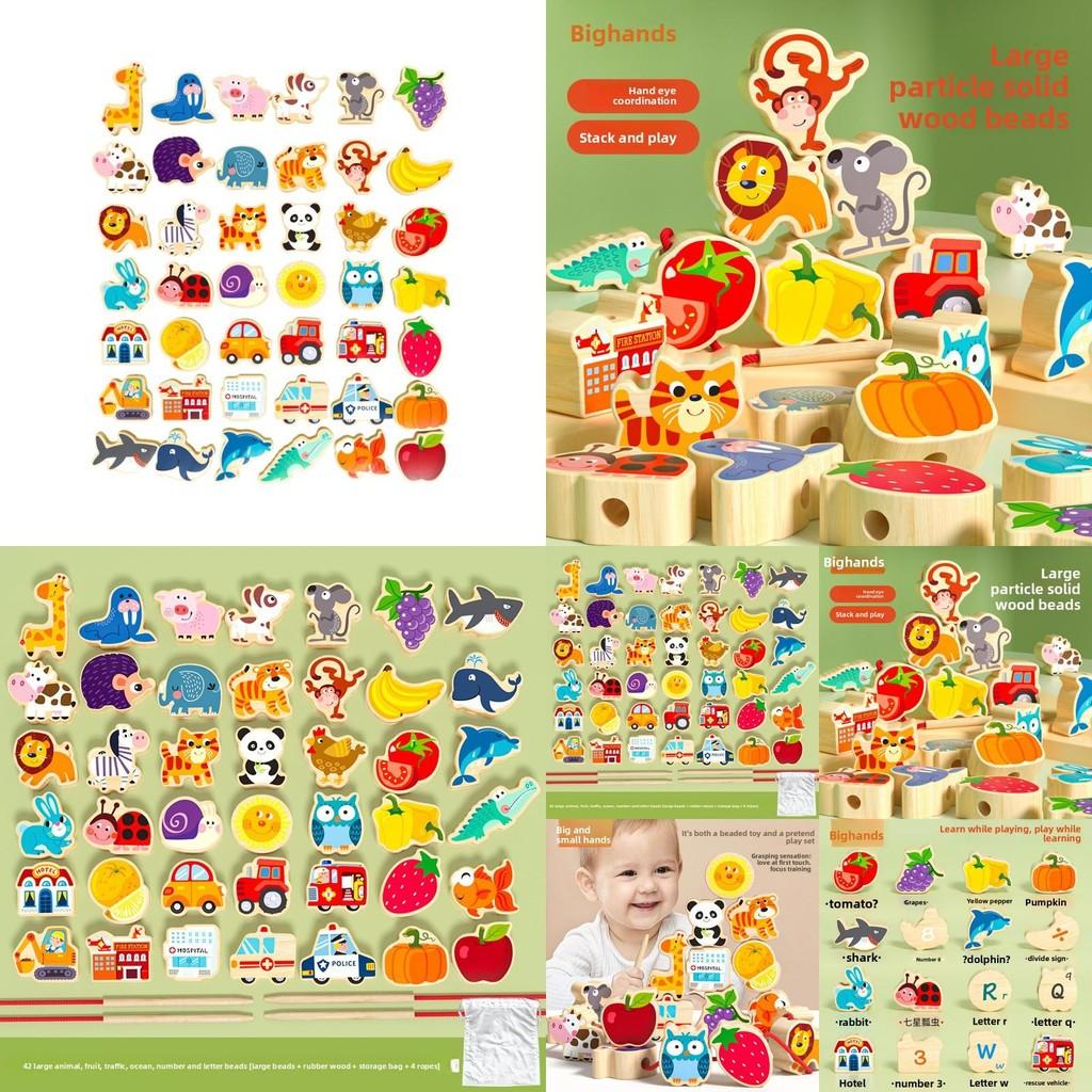 Blocchi da impilare con animali e frutta in legno per lo sviluppo dei bambini piccoli