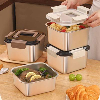 1800ML Edelstahl Frischhaltebox Quadratisch Verdickt Versiegelt Brotdose Wiederverwendbar Edelstahl Snack-Lebensmittelbox Campingausflug