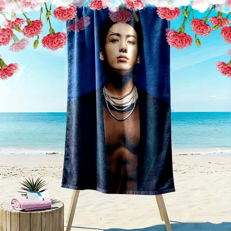 Jeon Jeongguk Print Beach Towel, Large Soft Quick Dry Towel for Beach Camping Swimming