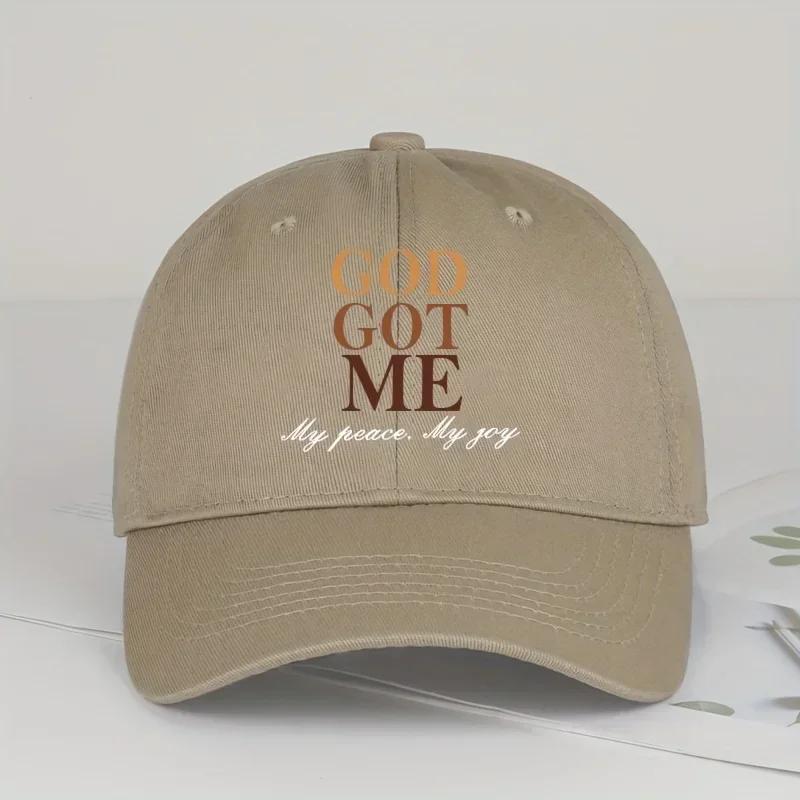 Cool Hippie Curved Brim Baseball Cap God Got Me Print Premium Trucker Hat Snapback Hat For Casual Leisure Outdoor Sports