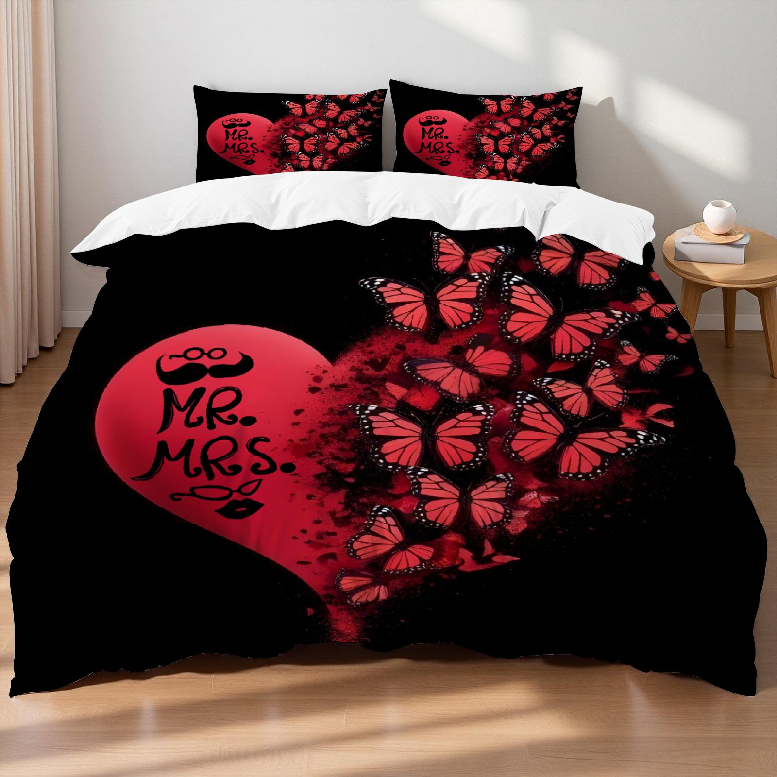 

The Valentine s Day Duvet Cover Set (No Filling) Soft Romantic Bedding Set Single Twin Full Size Gift For Couple Bedroom Decor Audouble180x210cm