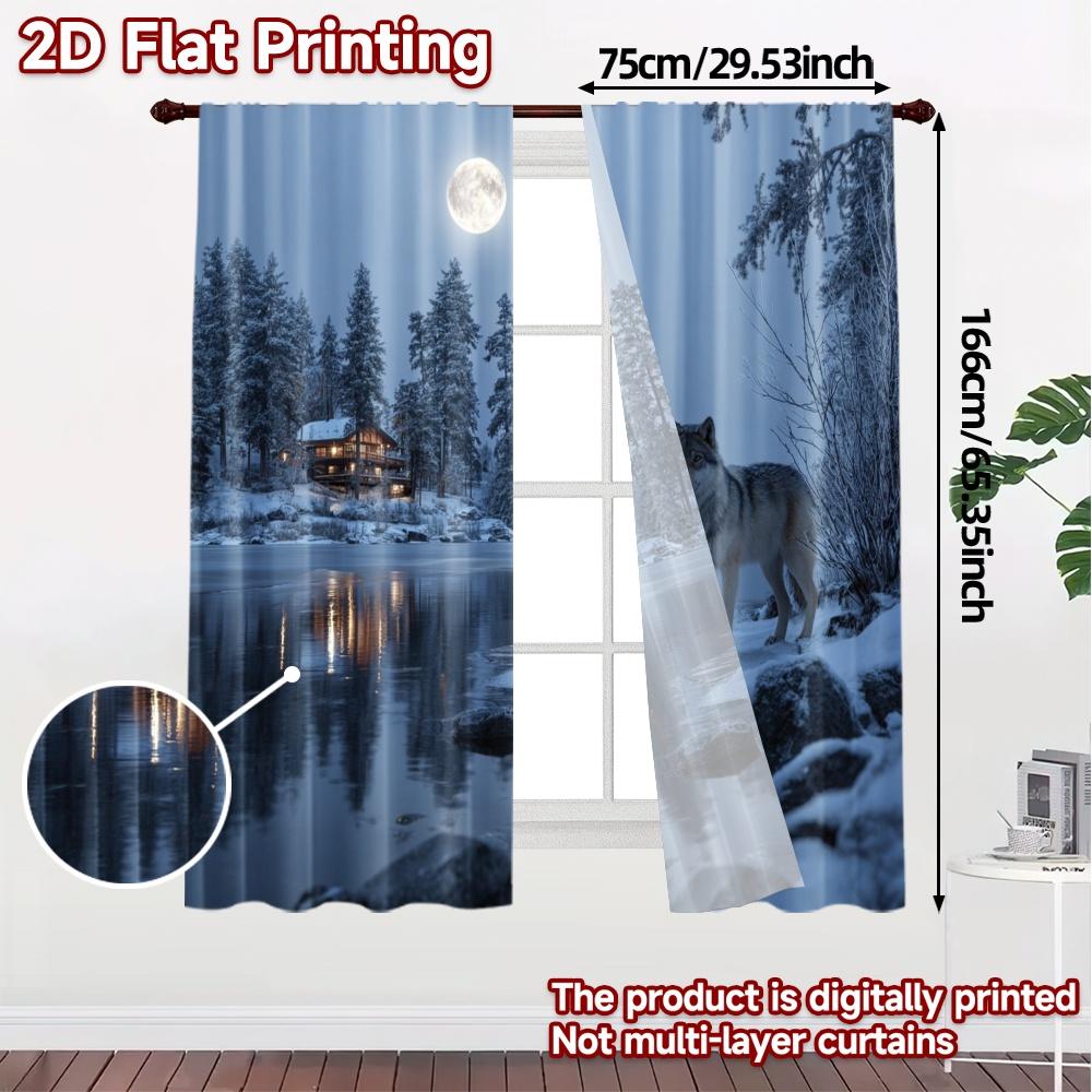 2pcs, 2D FLAT PRINTING Curtains (Without Rod) Moonlit Wolves(2) Chic Curtains&Window Treatment Yarn Curtains Versatile All Ldeal