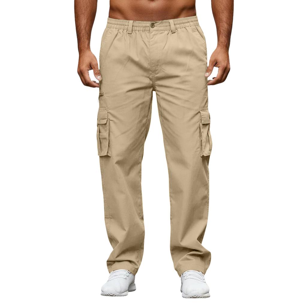 Men's Workwear Casual Stretch Waistband Multi-Pocket Straight-Leg Pants