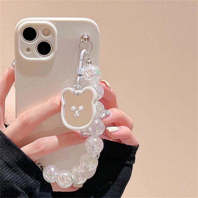 

Корейский милый медведь с жемчужным кулоном в форме сердца, блестящий браслет из бисера, мягкий чехол для Iphone 14 12 11 13 Pro Xr X Xs Max, защитный чехол for iphone 13