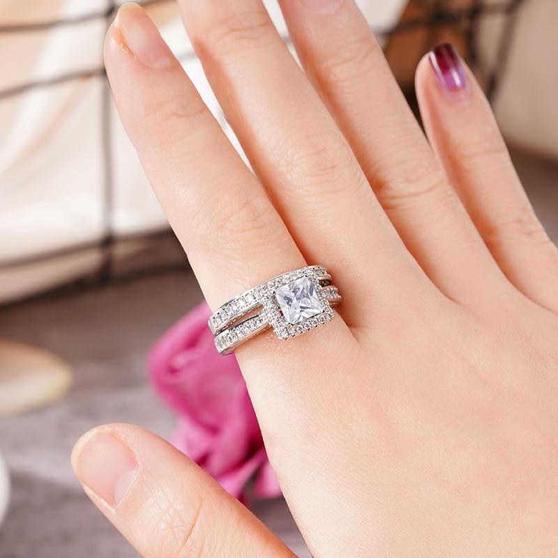Xiaomi Huitan Princess Square CZ 2Pcs Set Rings for Women Luxury Trendy Female Accessories Engagement Wedding Party Elegant Jewelry