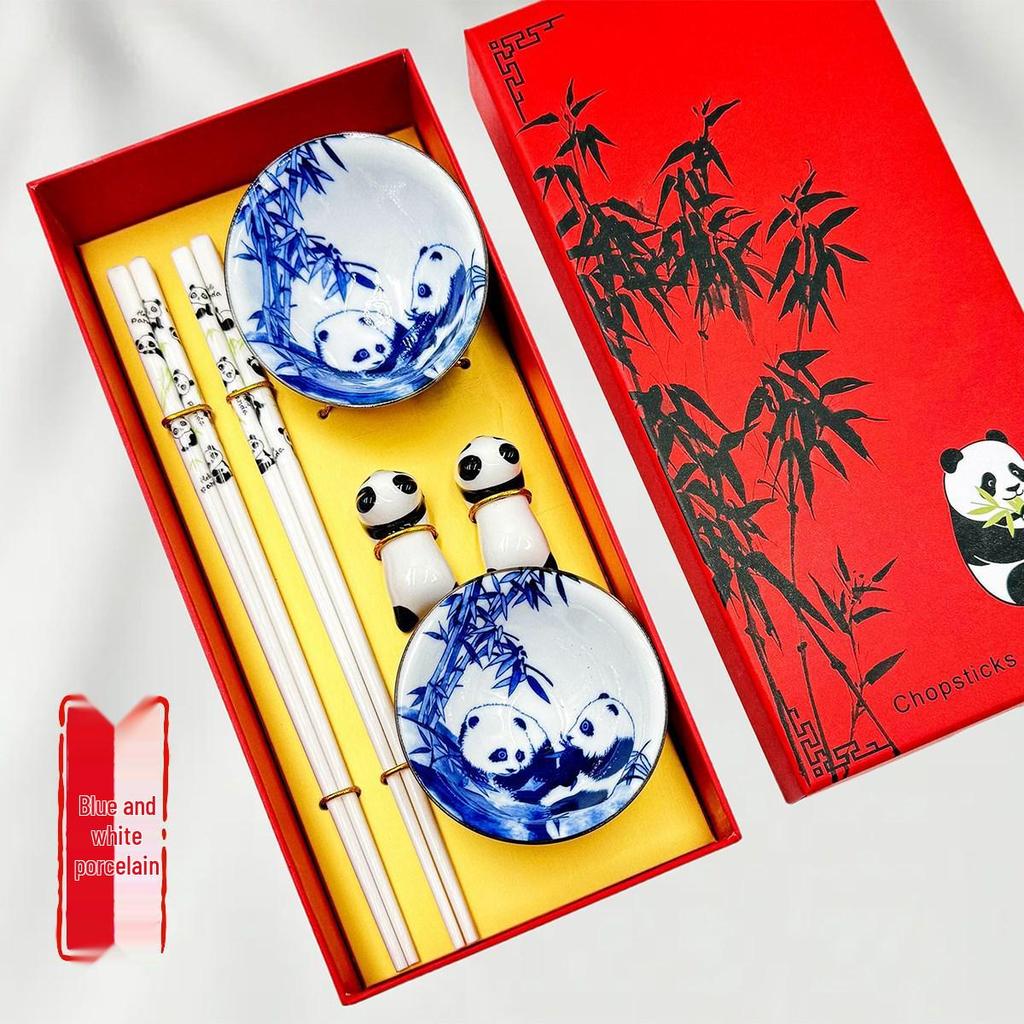 Traditional Blue & White Porcelain Tea Bowl and Chopsticks Gift Set - Classic Jingdezhen Style Souvenirs
