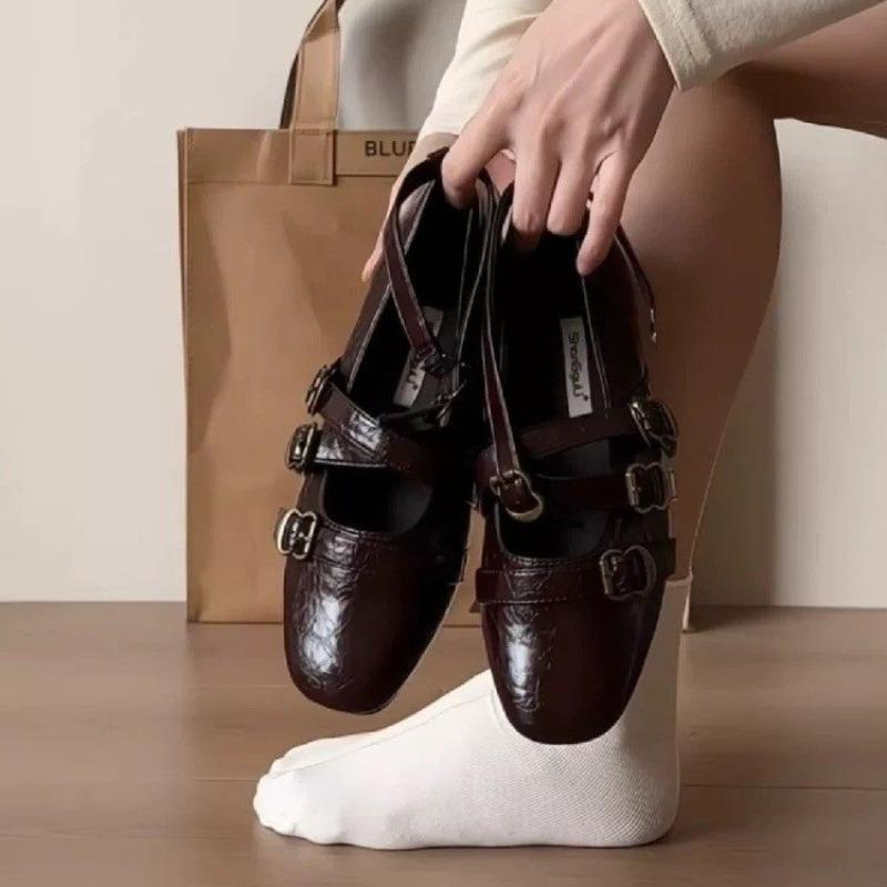 Fashion 2025 New Square Toe Heightened Inner Mary Jane Women's Shallow Mouth One Buckle Women's Shoes Versatile Flat Single Shoes