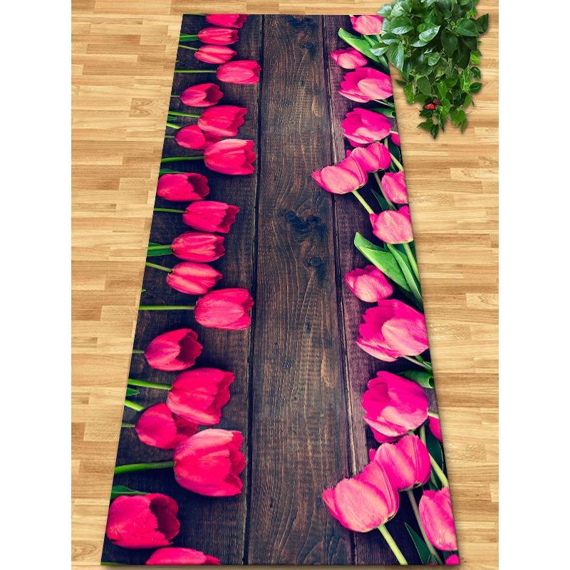 Flowers and Plank Home Balcony 3D Passageway Long Corridor Carpet Spring Floral Pattern Entryway Stairway Rugs Room Aisle Mat