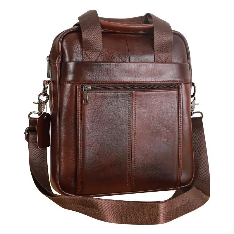 New men's handbag, 100% genuine leather shoulder crossbody bag vertical briefcase business trip messenger bag for 13.3-inch iPad