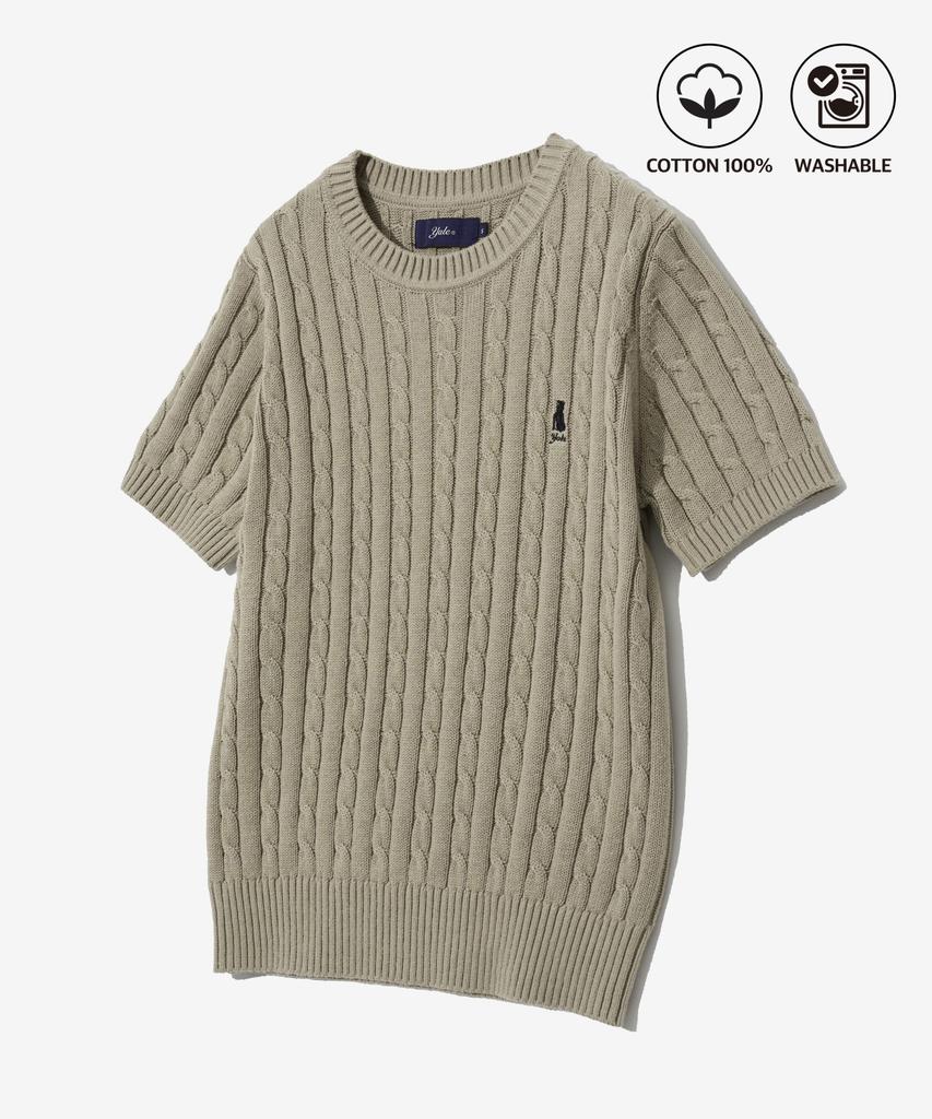 YALE Women'S Heritage Dan Cable Short Sleeve Round Knit Warm Grey
