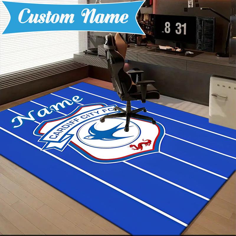 Custom Name Cardiff FC Crest Rug Game Carpet, Floor Mat for Bedroom Living Room Entryway Rug, Home Decor Idea Gift for Christmas Birthday