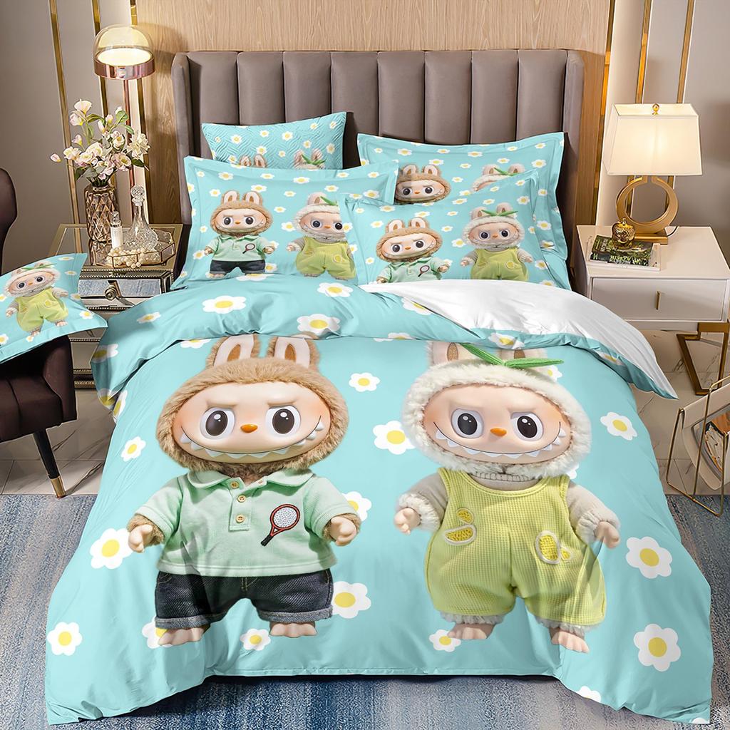 Cartoon Cute Labub 3D Printed Quilt Cover Three-Piece Set Student Dormitory Bedding Four-Piece Set