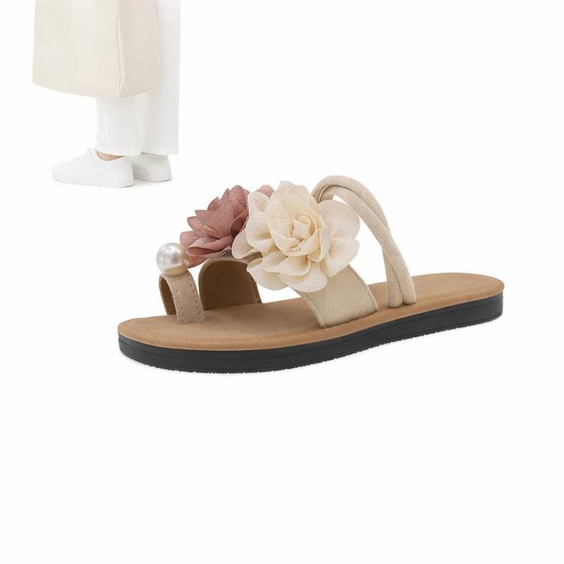 Slippers Women s Flat Sandals Flower Pearl Decoration Beach Sandals Summer Outdoor Shoes Casual Resort Sea Beach Pool