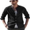 Mens Retro Casual Loose Long Sleeve Stand Collar Solid Shirt