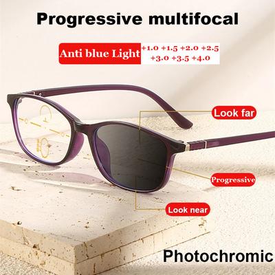 Occhiali da lettura fotocromatici di lusso, occhiali da vista multifocali anti-luce blu, occhiali da vista per presbiopia, occhiali da vista per ipermetropia finiti