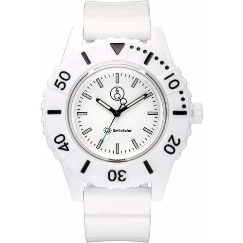 

Q&Q SmileSolar Men s Solar-Powered Analog Diver s Watch with Waterproof Urethane Strap, RP30-001, White